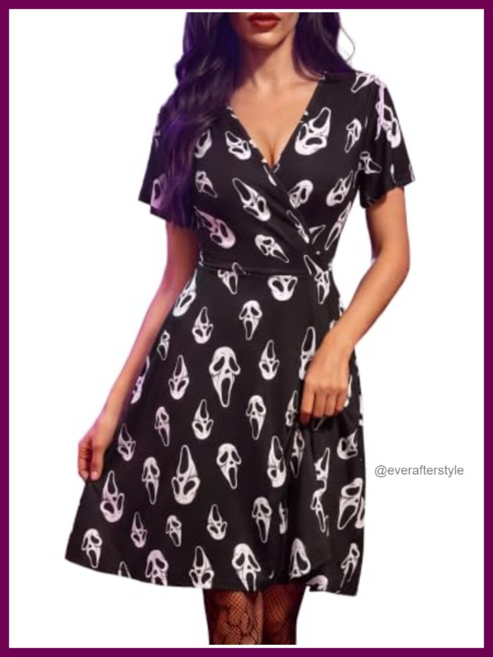Women's Halloween Wrap Dress V-Neck A-Line Knee Length Short Sleeve